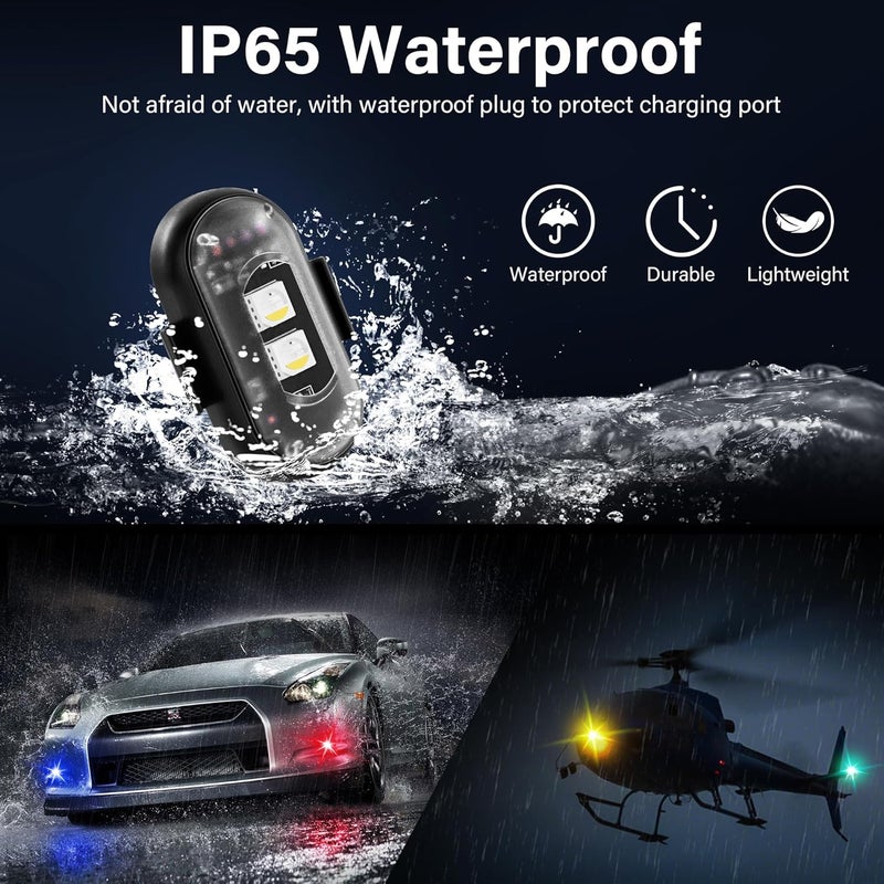 Amiline Wireless LED Lights for Car 8PCS with Remote Control, Wireless LED Strobe Lights 8 Colors USB Charge IP65 Waterproof Anti-Collision for Car Motorcycle Drone RC Aircraft Bike, Black - Image 2